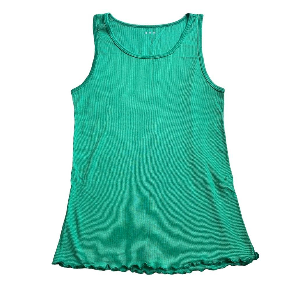 Three Dots Kelly Green Lettuce Hem Ribbed Tank Size XL